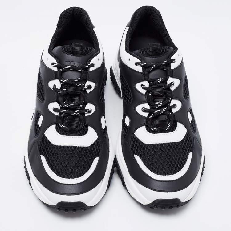 Pre Owned Tod's Black/White Leather And Mesh Active Sporty Sneakers Size 42