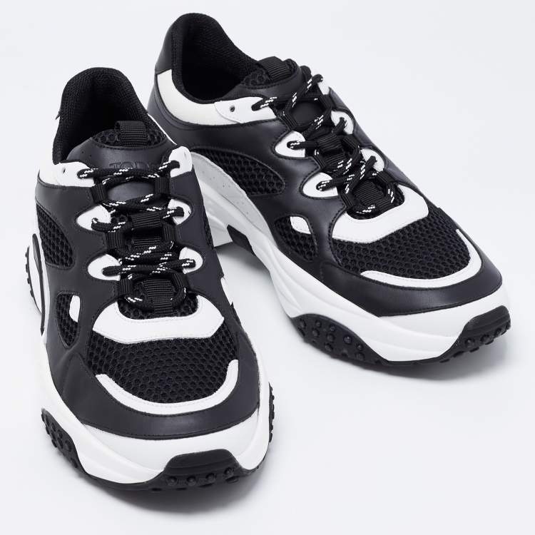 Pre Owned Tod's Black/White Leather And Mesh Active Sporty Sneakers Size 42