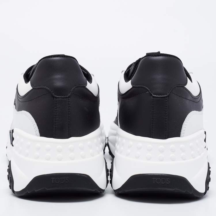 Pre Owned Tod's Black/White Leather And Mesh Active Sporty Sneakers Size 42