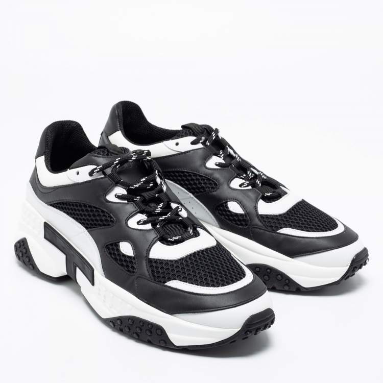 Pre Owned Tod's Black/White Leather And Mesh Active Sporty Sneakers Size 42.5