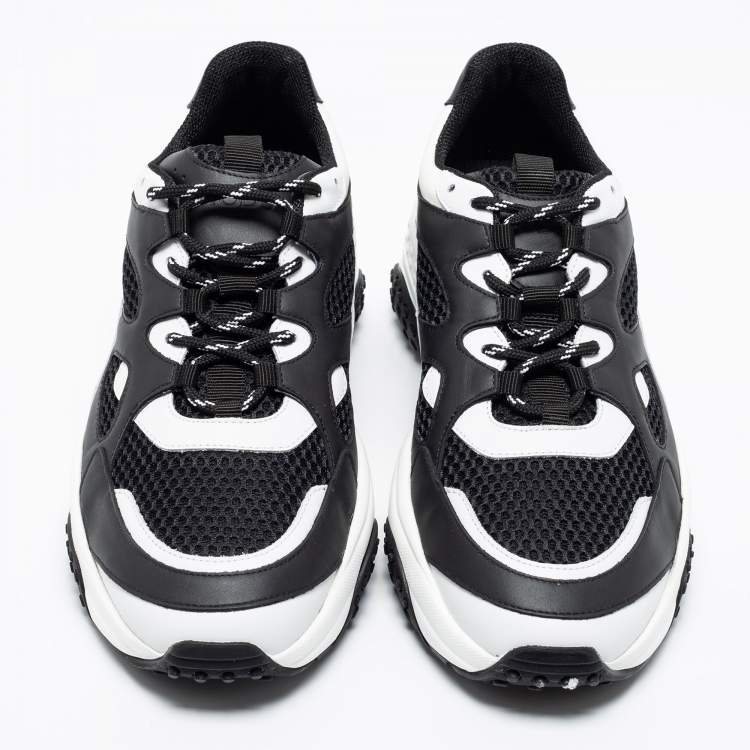 Pre Owned Tod's Black/White Leather And Mesh Active Sporty Sneakers Size 42.5