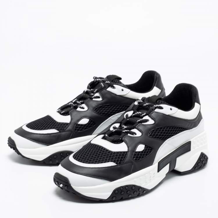 Pre Owned Tod's Black/White Leather And Mesh Active Sporty Sneakers Size 42.5
