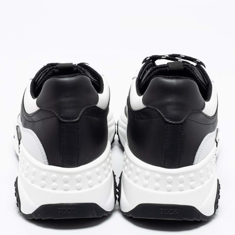 Pre Owned Tod's Black/White Leather And Mesh Active Sporty Sneakers Size 42.5