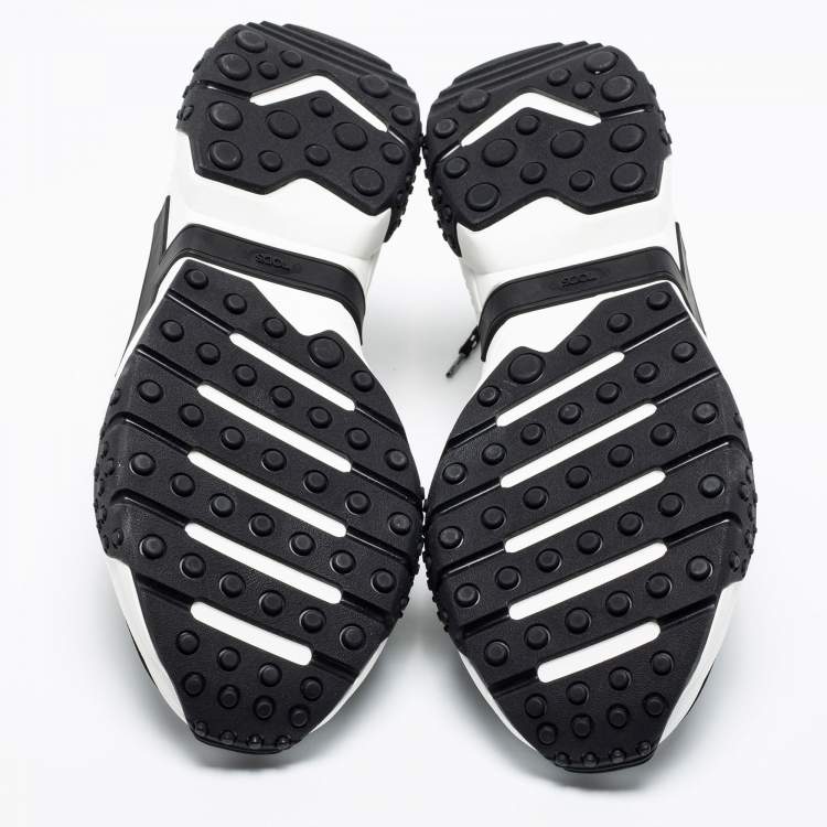 Pre Owned Tod's Black/White Leather And Mesh Active Sporty Sneakers Size 44