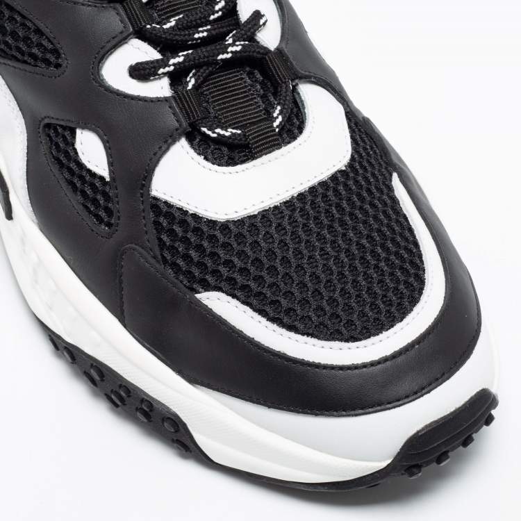Pre Owned Tod's Black/White Leather And Mesh Active Sporty Sneakers Size 44