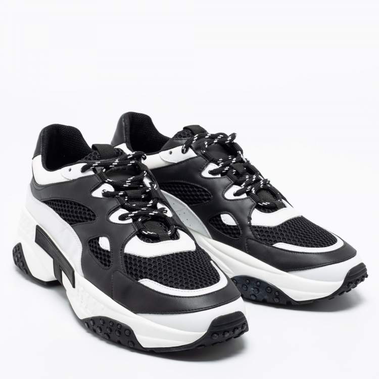 Pre Owned Tod's Black/White Leather And Mesh Active Sporty Sneakers Size 44