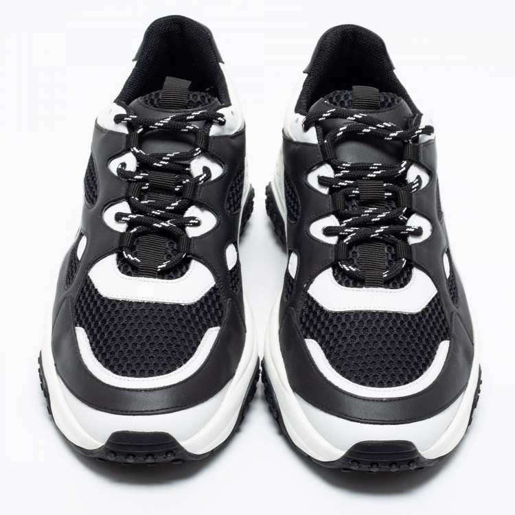 Pre Owned Tod's Black/White Leather And Mesh Active Sporty Sneakers Size 44