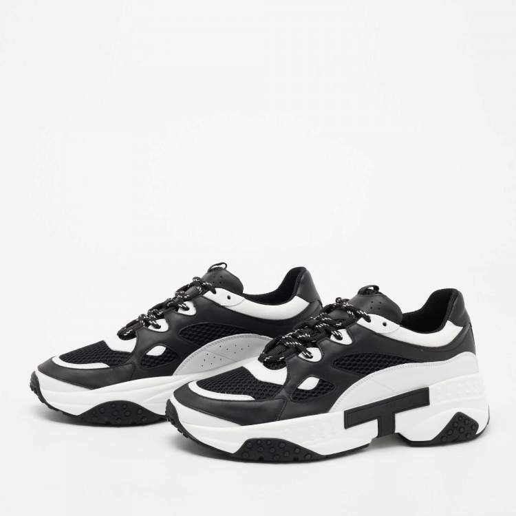 Pre Owned Tod's Black/White Mesh and Leather Chunky Sneakers Size 42.5