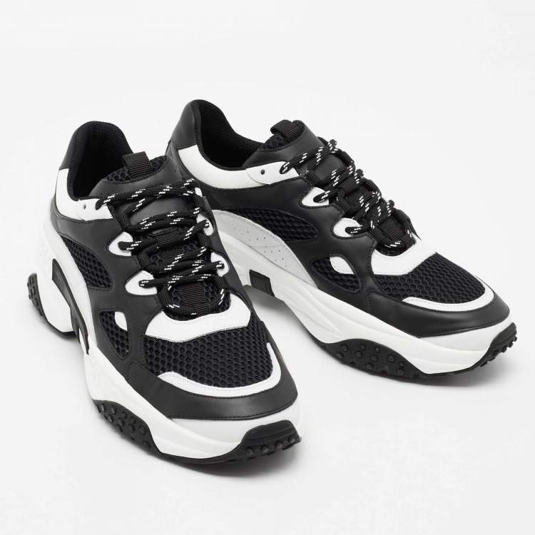 Pre Owned Tod's Black/White Mesh and Leather Chunky Sneakers Size 42.5