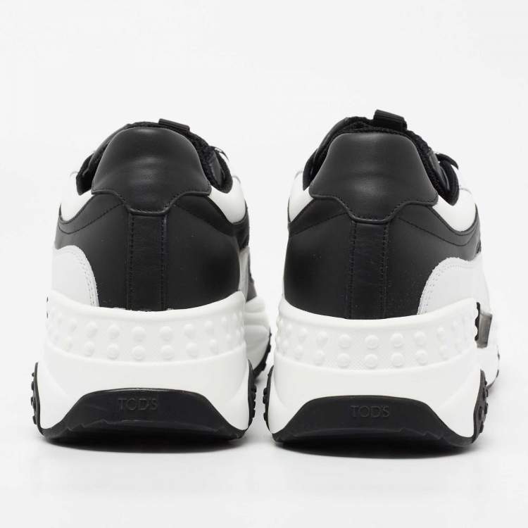 Pre Owned Tod's Black/White Mesh and Leather Chunky Sneakers Size 42.5