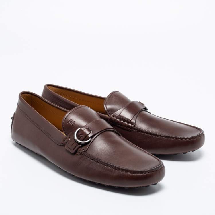 Pre Owned Tod's Brown Leather Buckle Strap Loafers Size 44.5