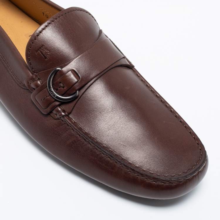 Pre Owned Tod's Brown Leather Buckle Strap Loafers Size 44.5
