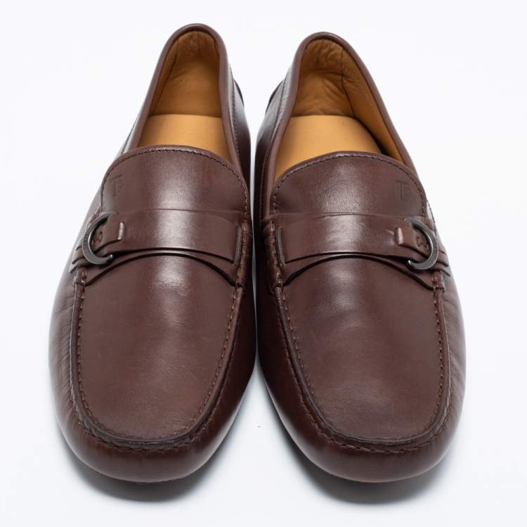 Pre Owned Tod's Brown Leather Buckle Strap Loafers Size 44.5
