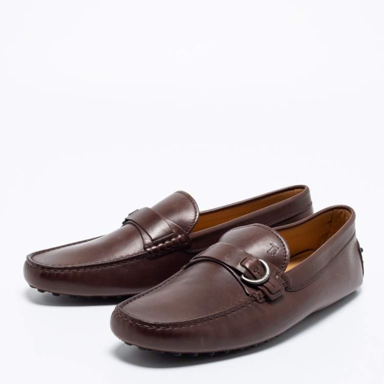 Pre Owned Tod's Brown Leather Buckle Strap Loafers Size 44.5