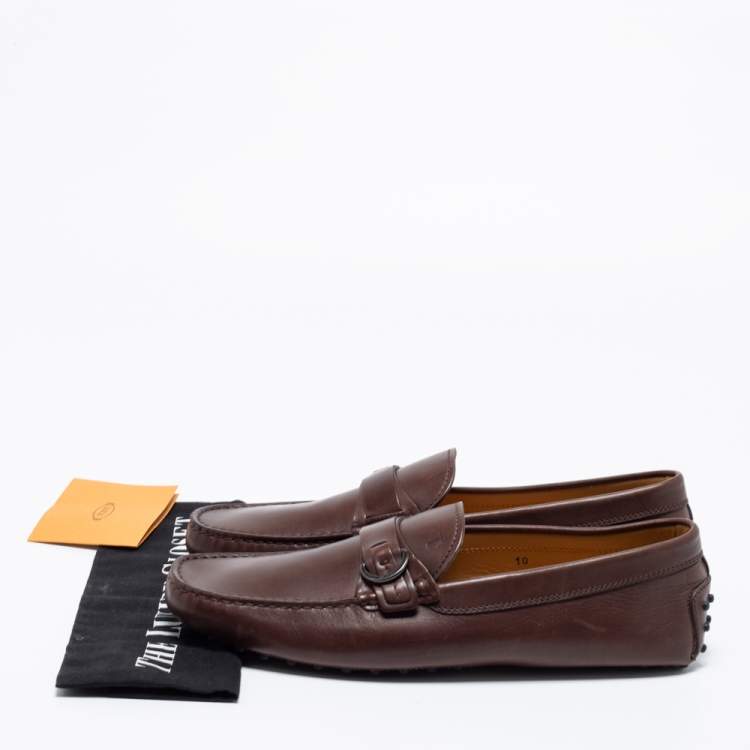 Pre Owned Tod's Brown Leather Buckle Strap Loafers Size 44.5