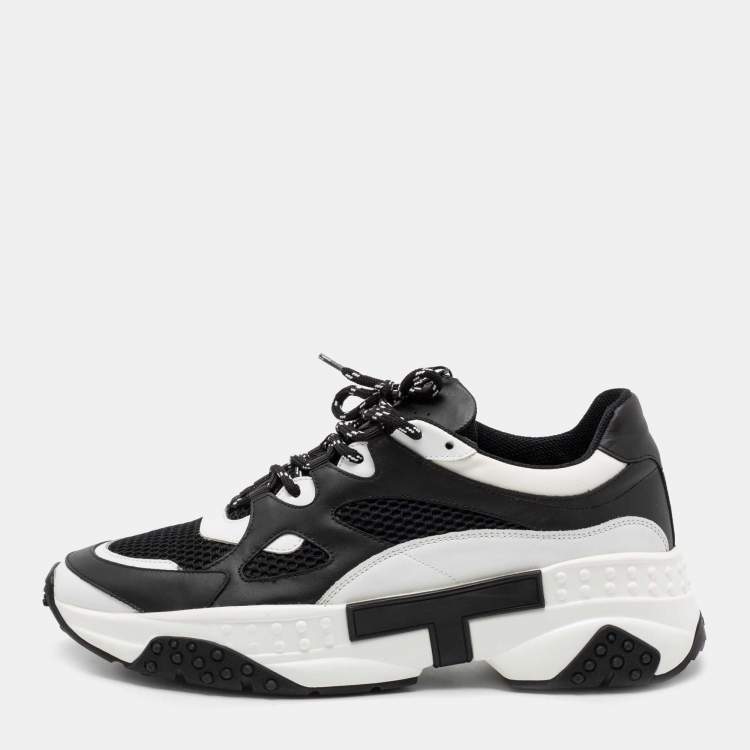 Pre Owned Tod's Black/White Mesh and Leather Chunky Platform Sneakers Size 43