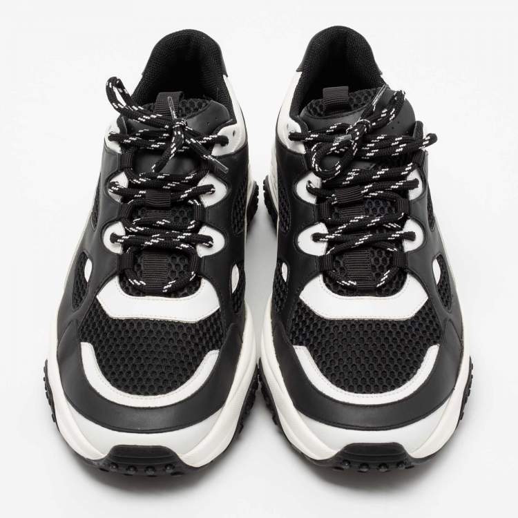 Pre Owned Tod's Black/White Mesh and Leather Chunky Platform Sneakers Size 43