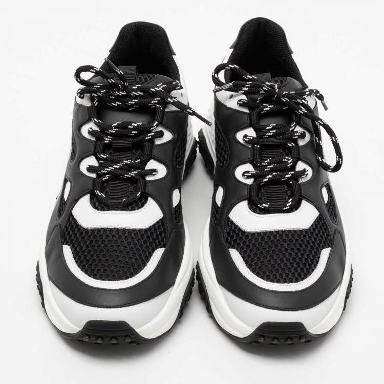 Pre Owned Tod's Black/White Mesh and Leather Chunky Platform Sneakers Size 42