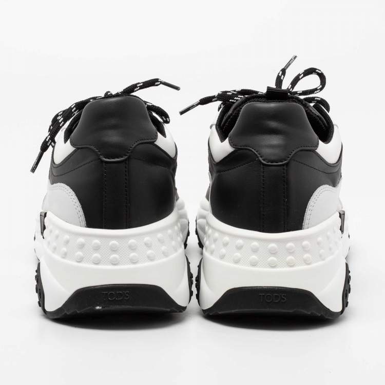 Pre Owned Tod's Black/White Mesh and Leather Chunky Platform Sneakers Size 42