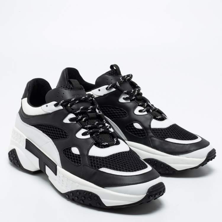 Pre Owned Tod's Black/White Mesh and Leather Chunky Platform Sneakers Size 44
