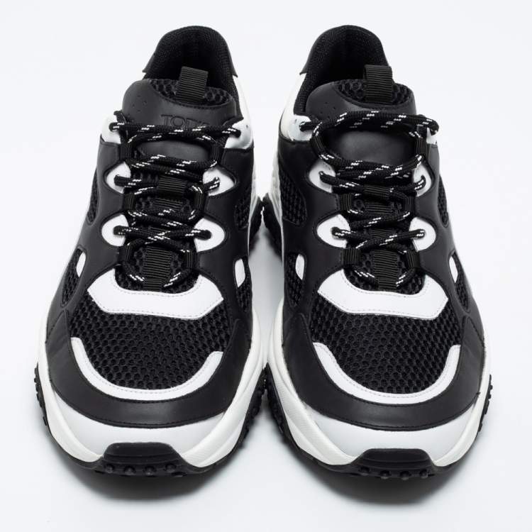 Pre Owned Tod's Black/White Mesh and Leather Chunky Platform Sneakers Size 44