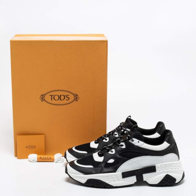 Pre Owned Tod's Black/White Mesh and Leather Chunky Platform Sneakers Size 44