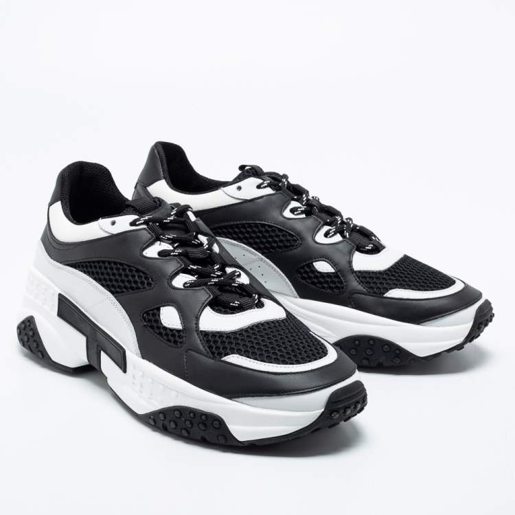Pre Owned Tod's Black/White Leather and Mesh Lace Up Sneakers Size 42 