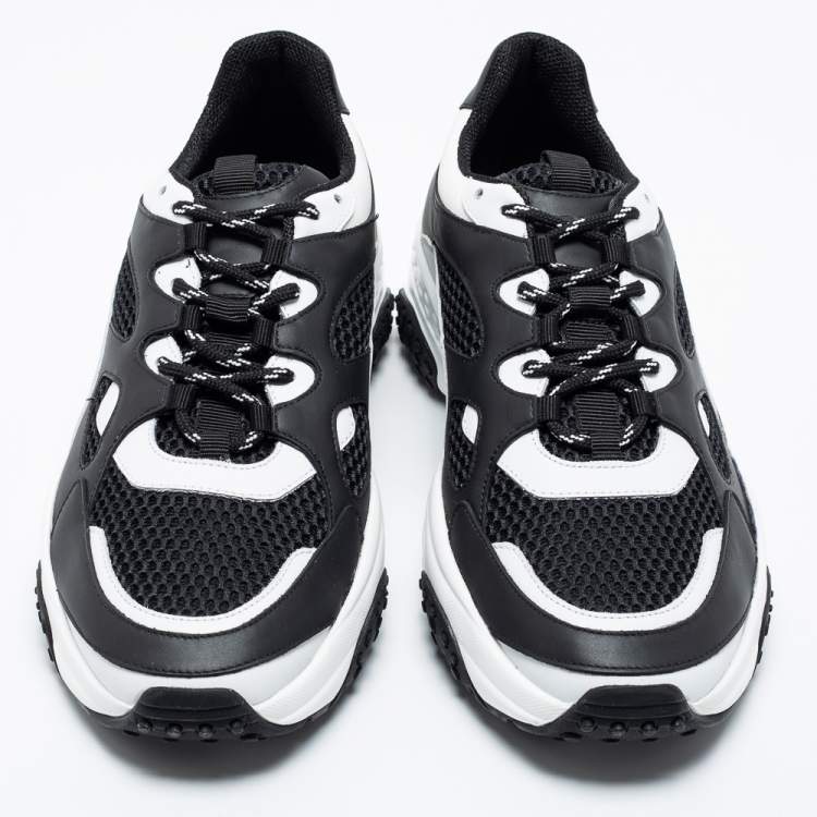 Pre Owned Tod's Black/White Leather and Mesh Lace Up Sneakers Size 42 