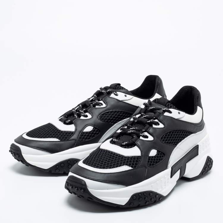 Pre Owned Tod's Black/White Leather and Mesh Lace Up Sneakers Size 42 
