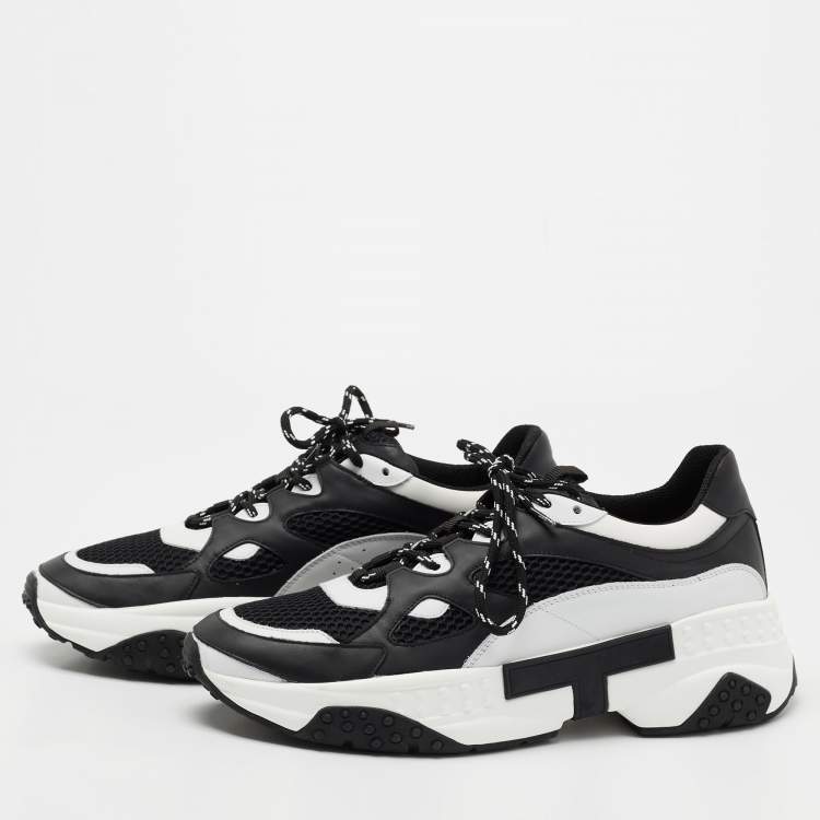 Pre Owned Tod's Black/White Leather and Mesh Lace Up Sneakers Size 43