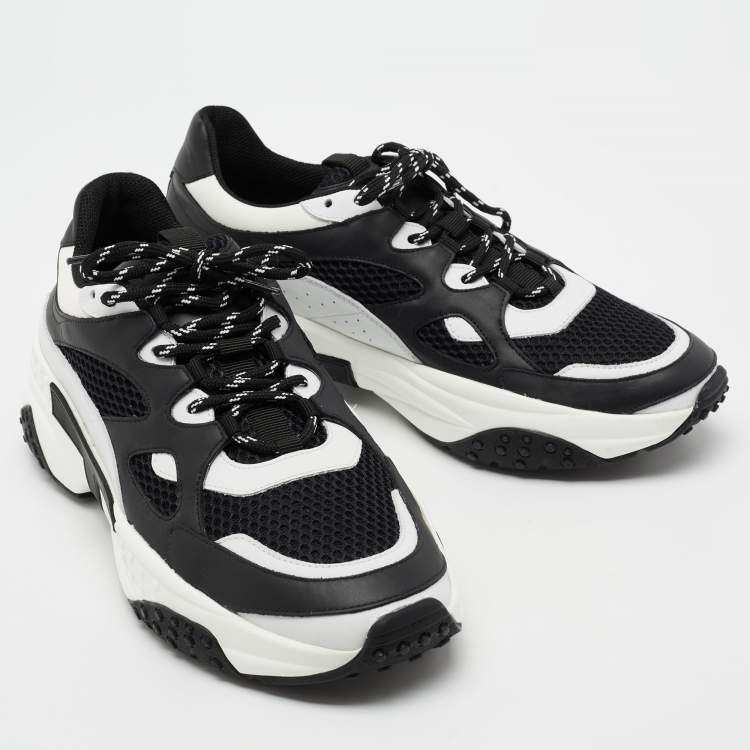 Pre Owned Tod's Black/White Leather and Mesh Lace Up Sneakers Size 43