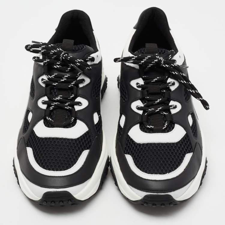 Pre Owned Tod's Black/White Leather and Mesh Lace Up Sneakers Size 43