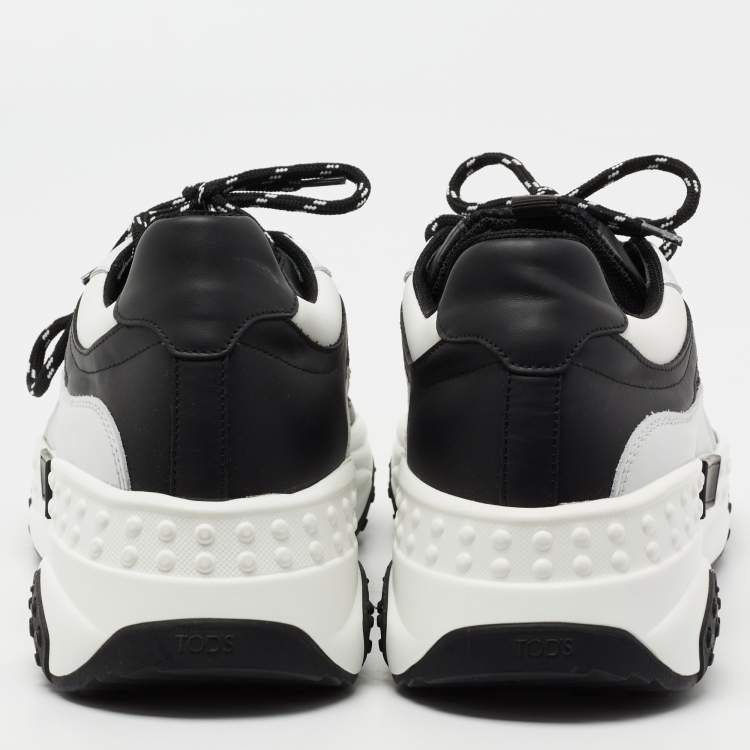 Pre Owned Tod's Black/White Leather and Mesh Lace Up Sneakers Size 43