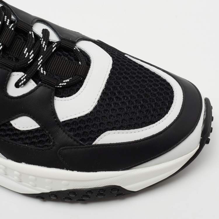 Pre Owned Tod's Black/White Leather and Mesh Lace Up Sneakers Size 43