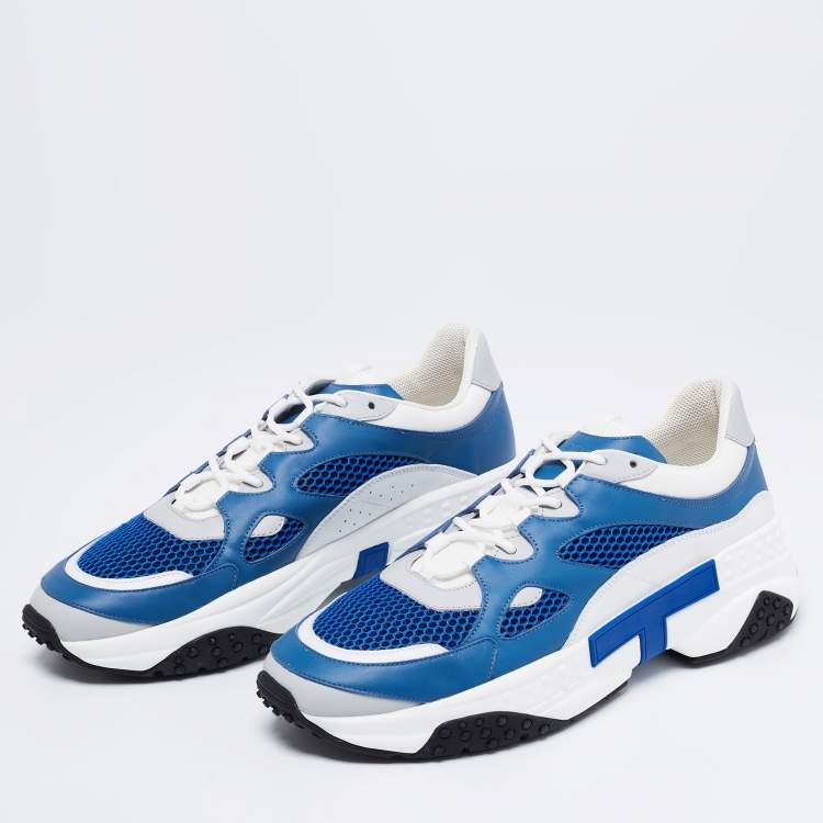 Pre Owned Tod's Blue/White Leather and Mesh Lace Up Sneakers Size 44