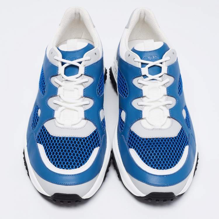 Pre Owned Tod's Blue/White Leather and Mesh Lace Up Sneakers Size 44