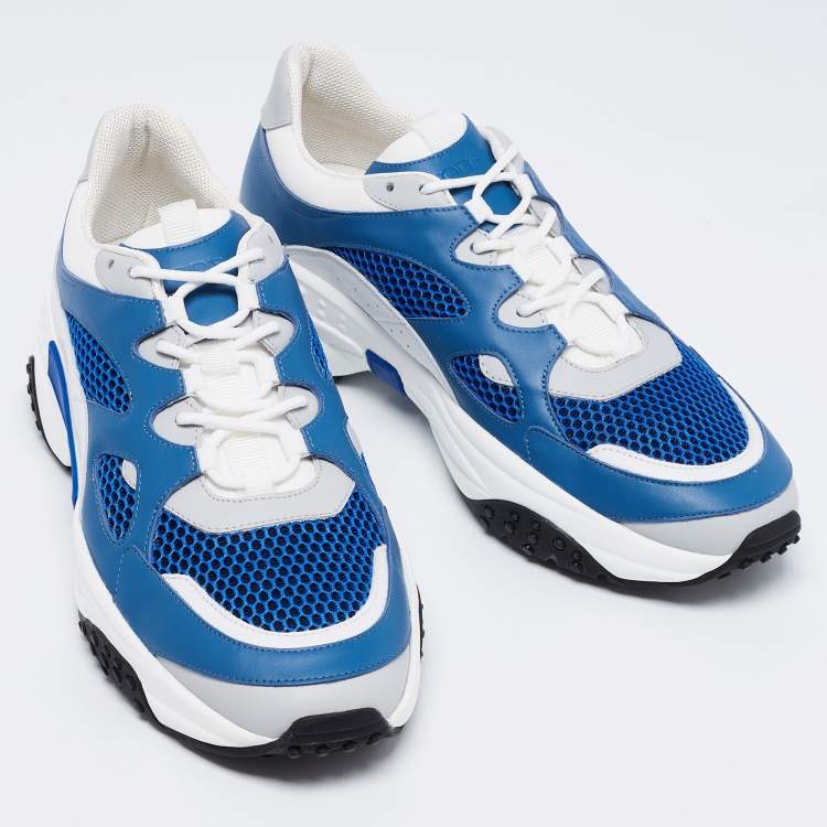 Pre Owned Tod's Blue/White Leather and Mesh Lace Up Sneakers Size 44