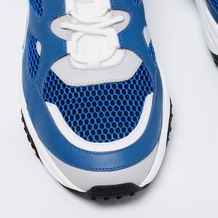 Pre Owned Tod's Blue/White Leather and Mesh Lace Up Sneakers Size 44
