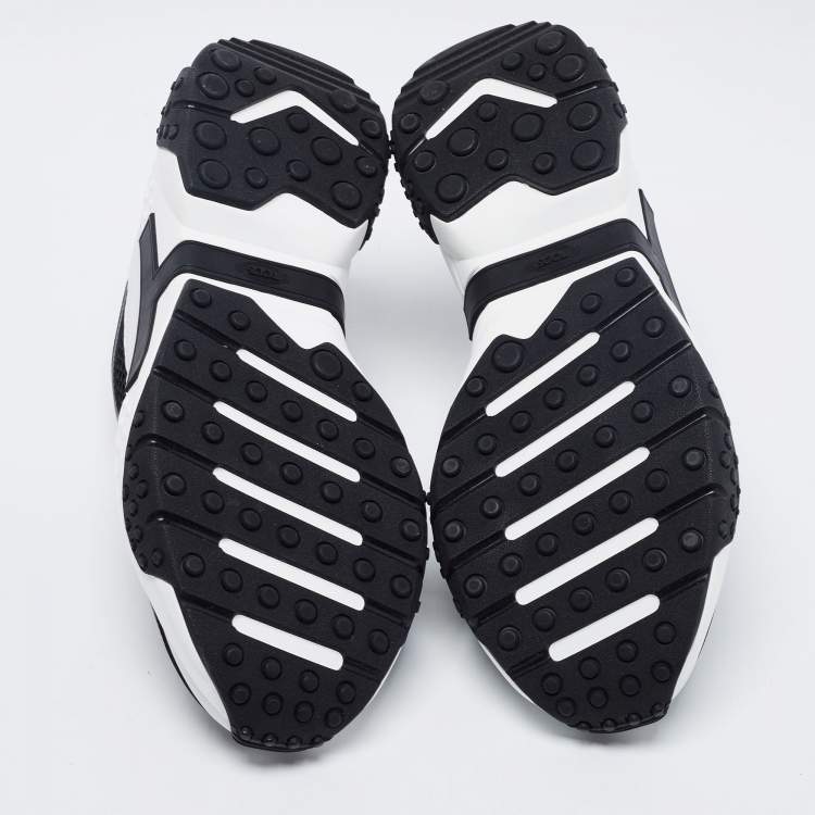 Pre Owned Tod's Black/White Mesh And Leather Low Top Sneakers Size 42
