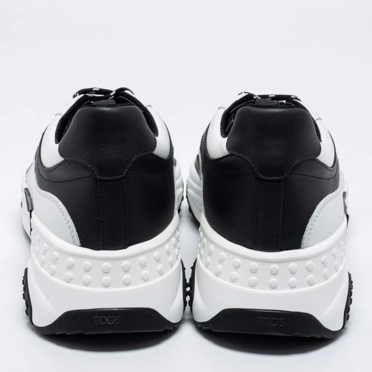 Pre Owned Tod's Black/White Mesh And Leather Chunky Lace Up Sneakers Size 44.5