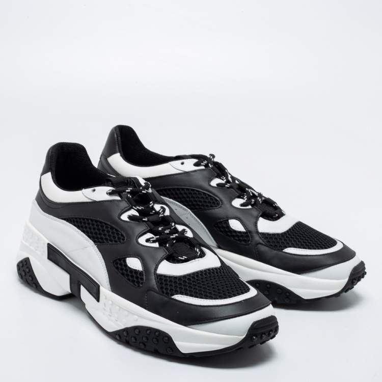 Pre Owned Tod's Black/White Mesh And Leather Chunky Lace Up Sneakers Size 44.5