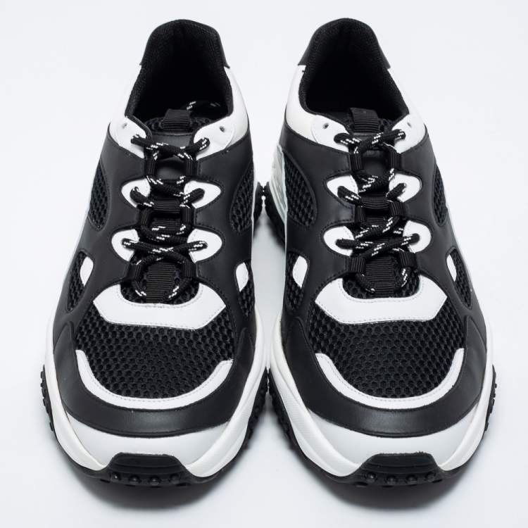 Pre Owned Tod's Black/White Mesh And Leather Chunky Lace Up Sneakers Size 44.5