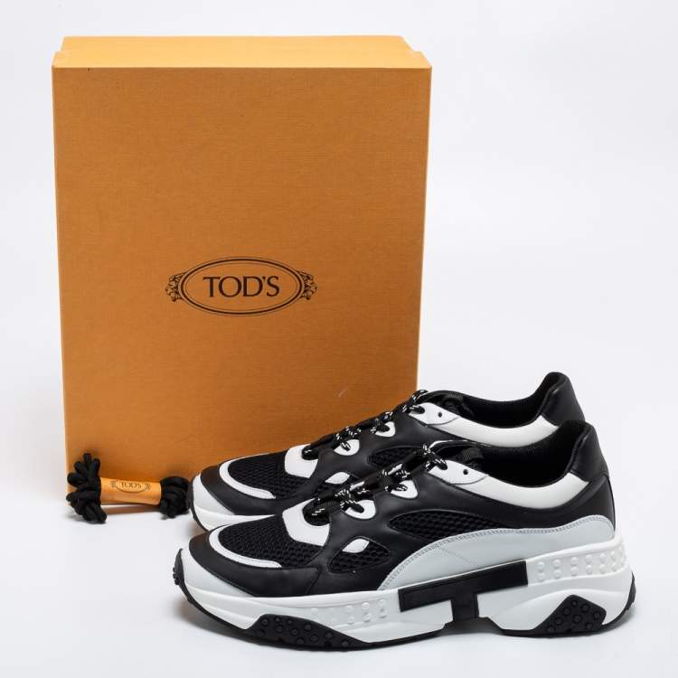 Pre Owned Tod's Black/White Mesh And Leather Chunky Lace Up Sneakers Size 44.5