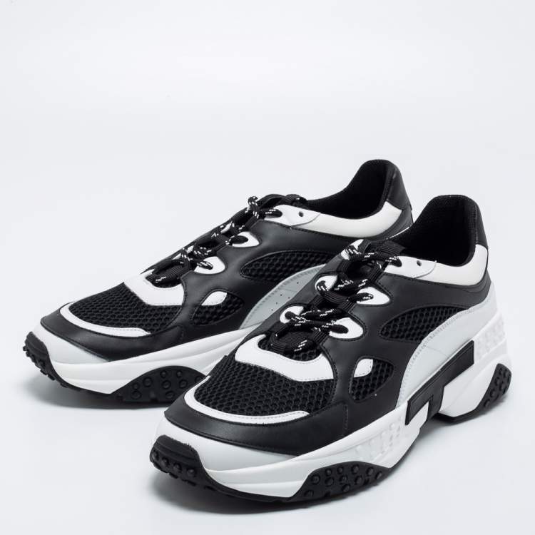 Pre Owned Tod's Black/White Mesh And Leather Chunky Lace Up Sneakers Size 44.5