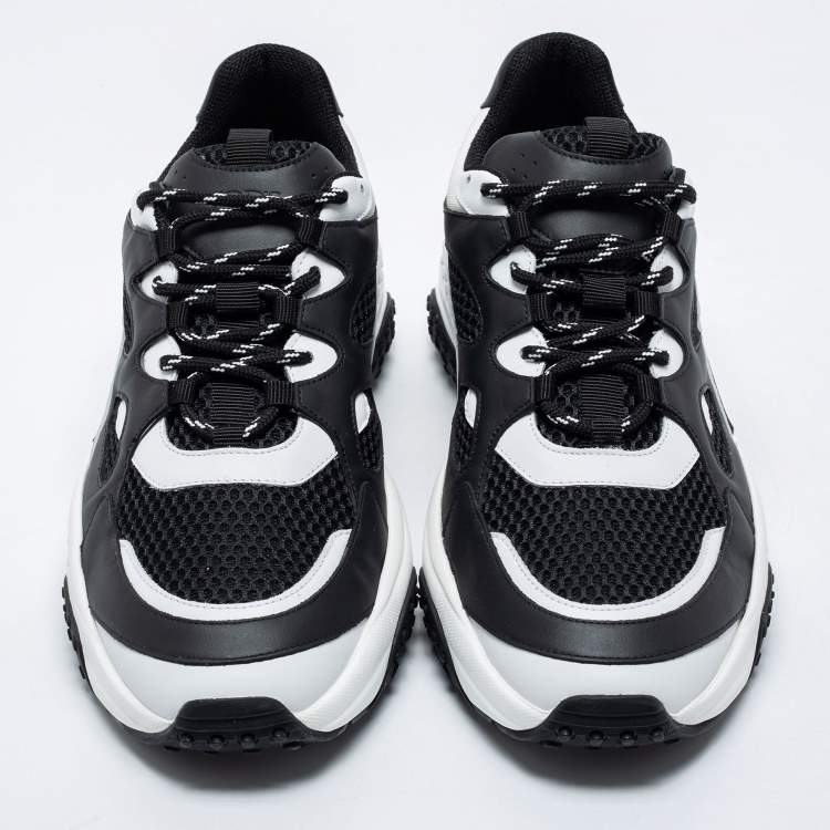 Pre Owned Tod's Black/White Mesh And Leather Low Top Sneakers Size 43