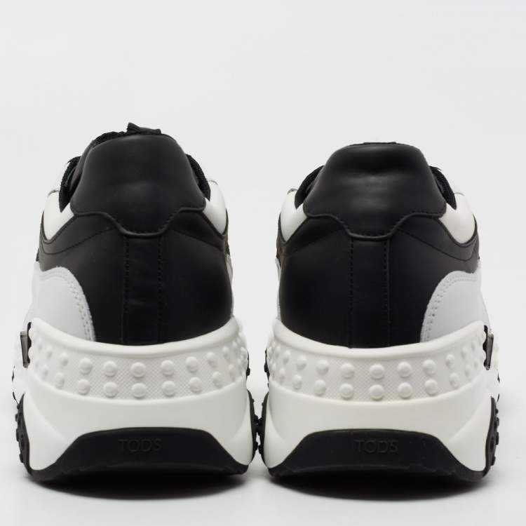 Pre Owned Tod's Black/White Mesh And Leather Chunky Lace Up  Sneakers Size 42.5