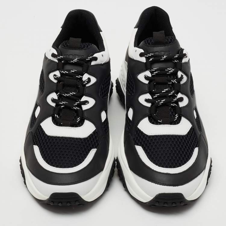 Pre Owned Tod's Black/White Mesh And Leather Chunky Lace Up  Sneakers Size 42.5