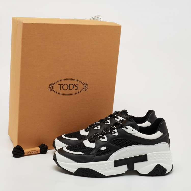 Pre Owned Tod's Black/White Mesh And Leather Chunky Lace Up  Sneakers Size 42.5