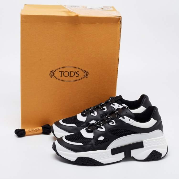 Pre Owned Tod's Black/White Mesh and Leather Chunky Sneakers Size 43