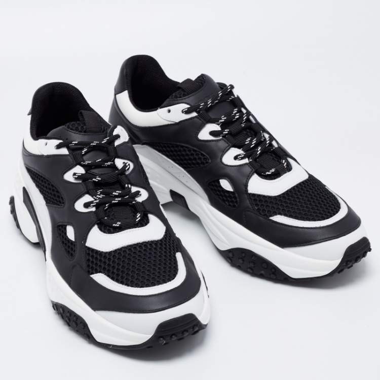 Pre Owned Tod's Black/White Mesh and Leather Chunky Sneakers Size 43